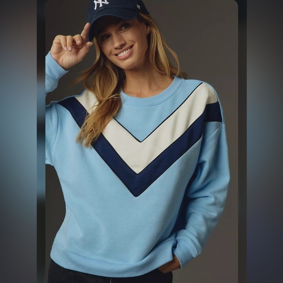 Maeve blue V-Striped Sweatshirt women’s L - Picture 2 of 6